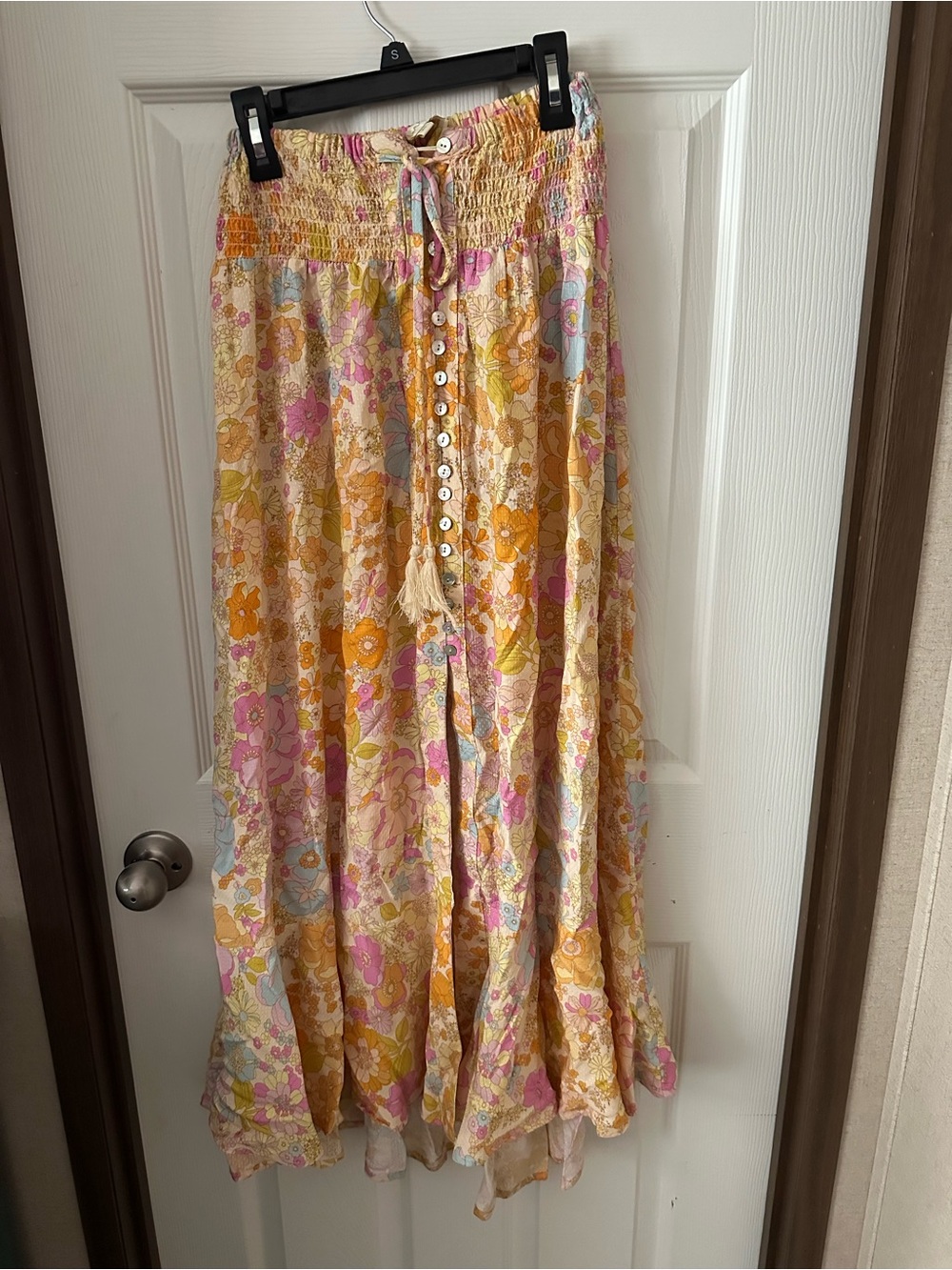 Floral Button-Front Cynthia Rowley Maxi Skirt in Yellow and Pink xs Womens